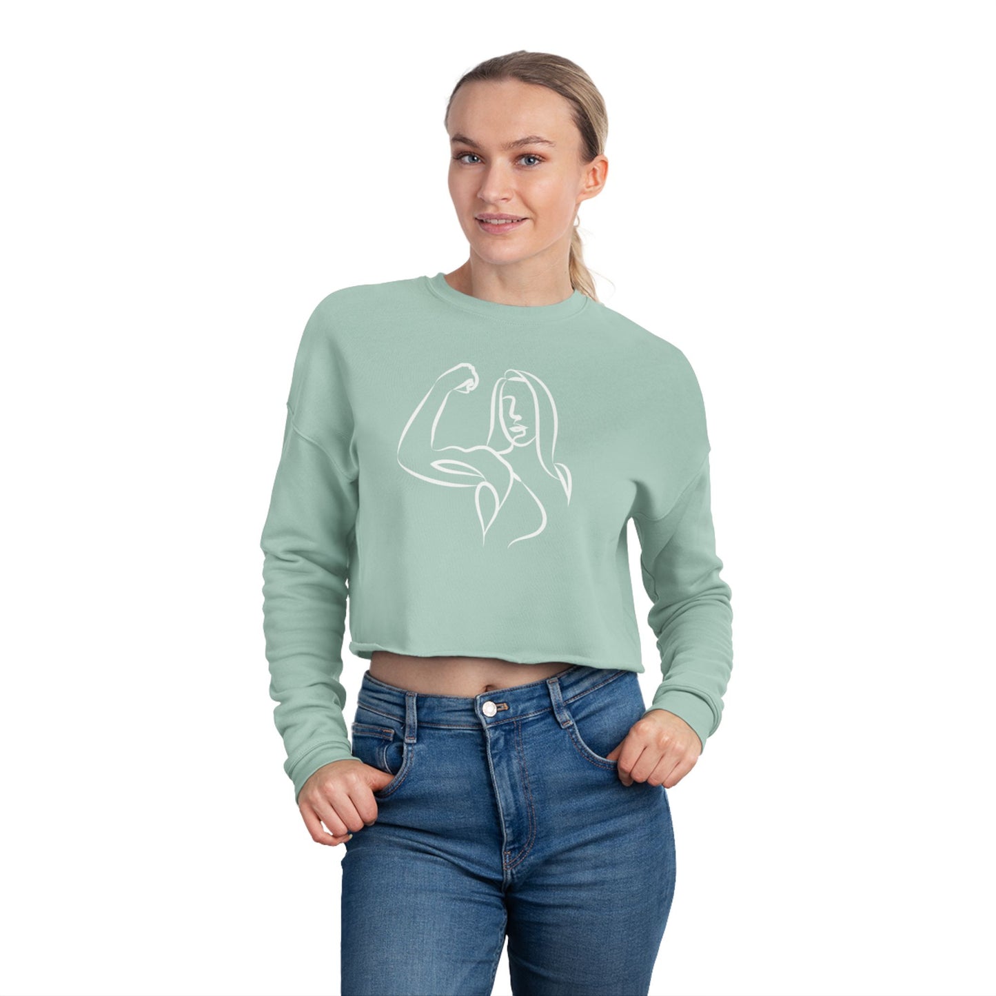 Emily Young Fitness — Women's Cropped Sweatshirt "Strong Woman" Line Drawing Minimalist Gym Top