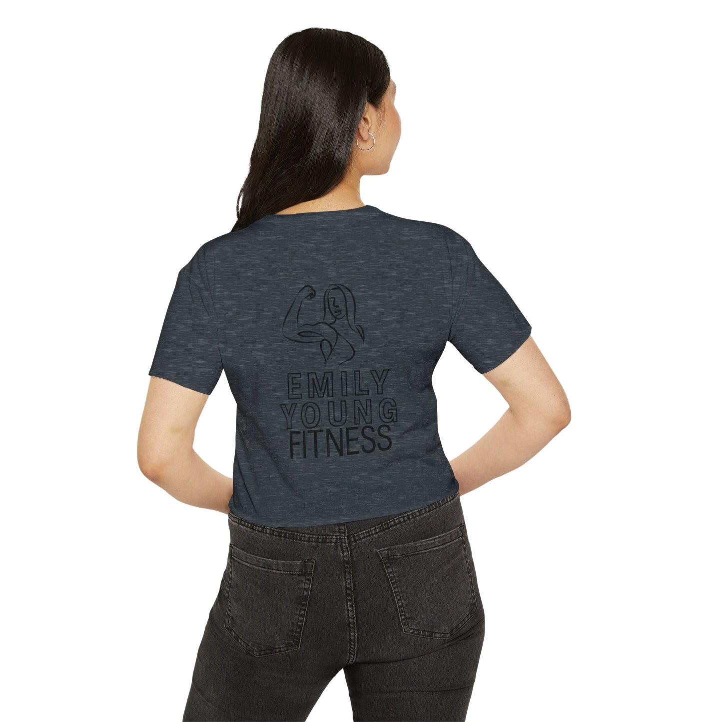 Emily Young Fitness Women's Crop Top — 'Woman' Script Graphic