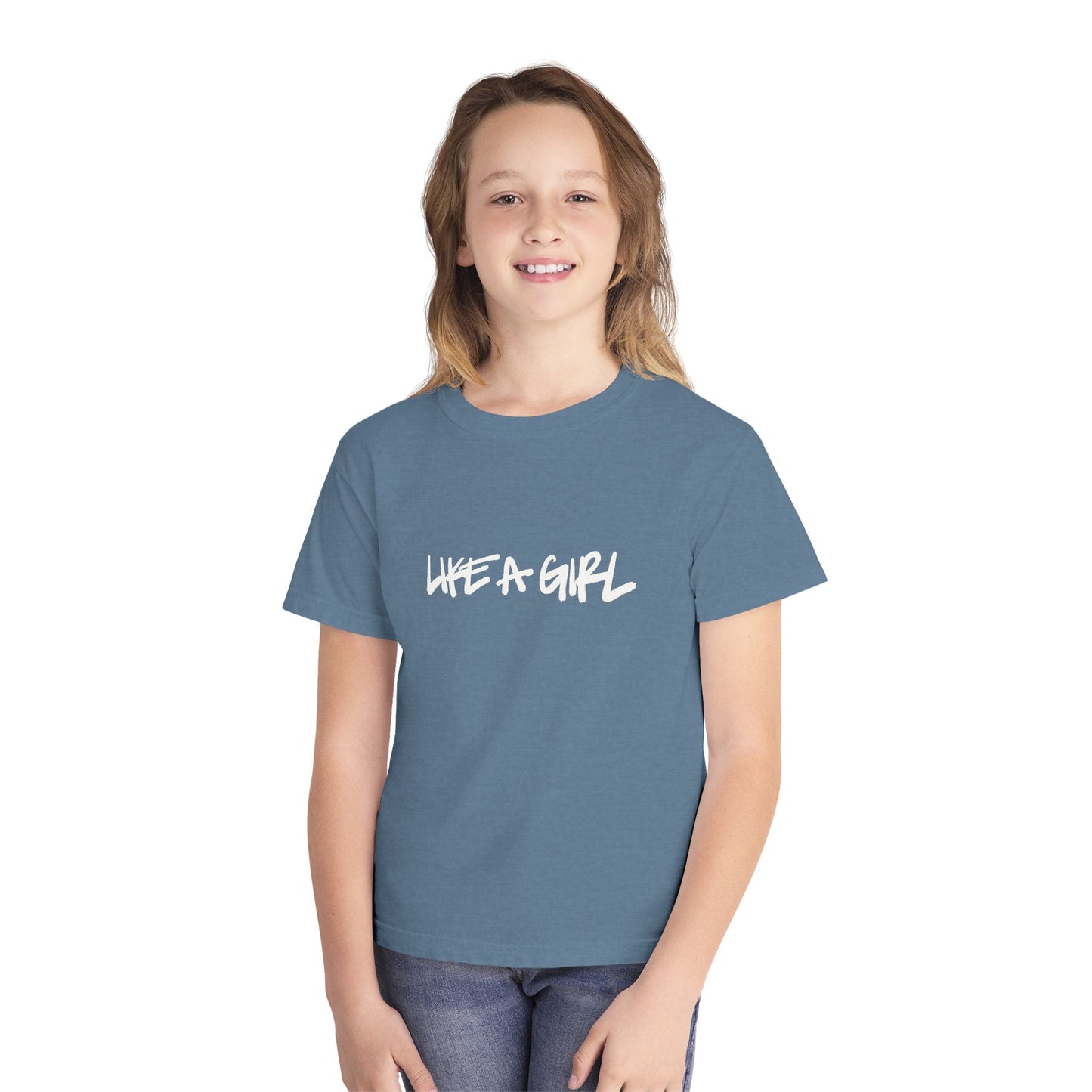 Emily Young Fitness Youth Tee — "LIKE A GIRL" Graphic Workout Shirt