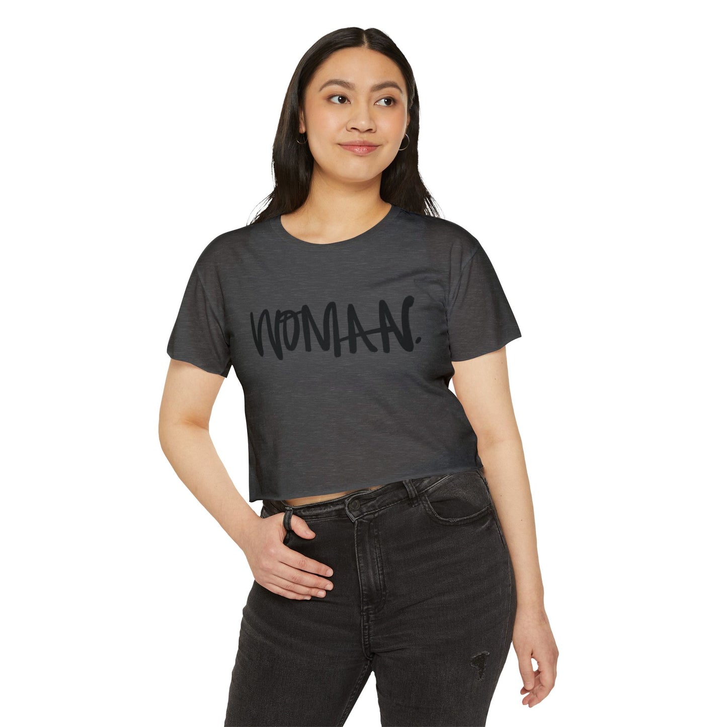 Emily Young Fitness Women's Crop Top — 'Woman' Script Graphic