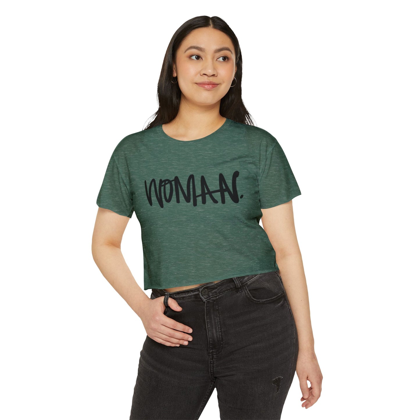 Emily Young Fitness Women's Crop Top — 'Woman' Script Graphic