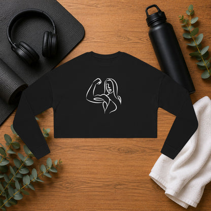 Emily Young Fitness — Women's Cropped Sweatshirt "Strong Woman" Line Drawing Minimalist Gym Top