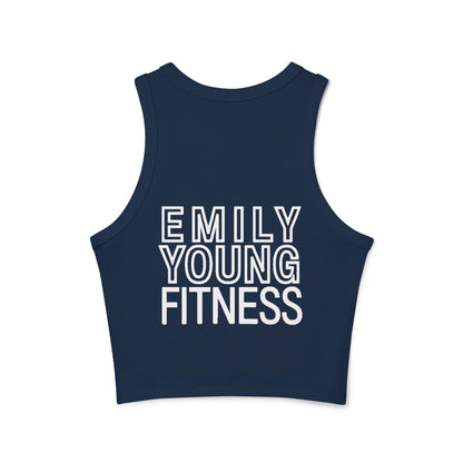 Emily Young Fitness Women's Racer Tank — Minimal Line Art Muscle Pose Crop Top