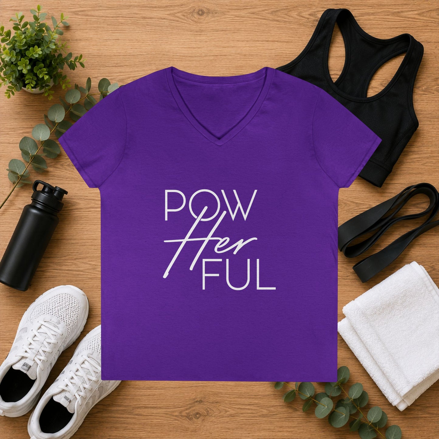 Emily Young Fitness - "PowHERful V‑Neck Tee — Women’s Empowerment Fitness Shirt