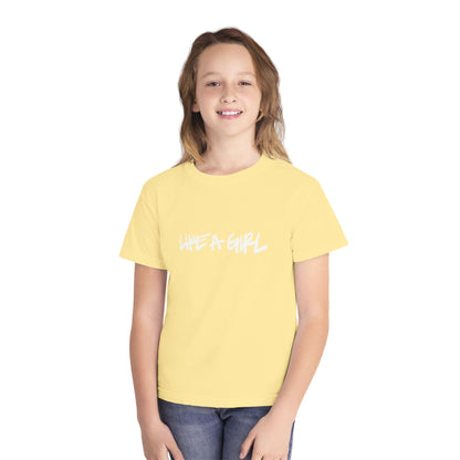 Emily Young Fitness Youth Tee — "LIKE A GIRL" Graphic Workout Shirt