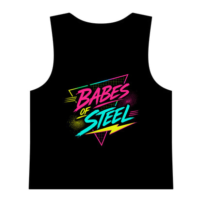 Babes of Steel Crop Tank – Retro Neon Fitness Tank Top