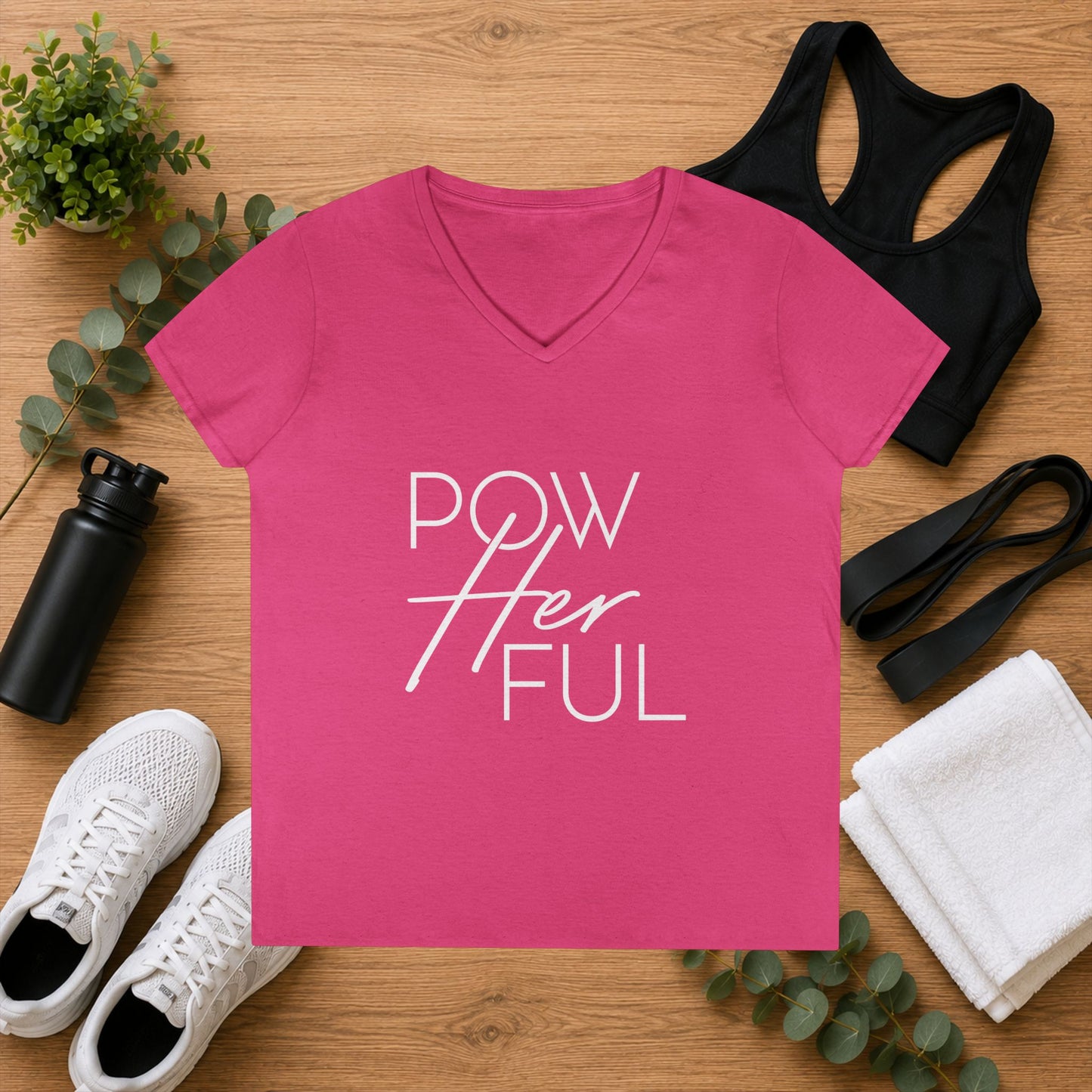Emily Young Fitness - "PowHERful V‑Neck Tee — Women’s Empowerment Fitness Shirt