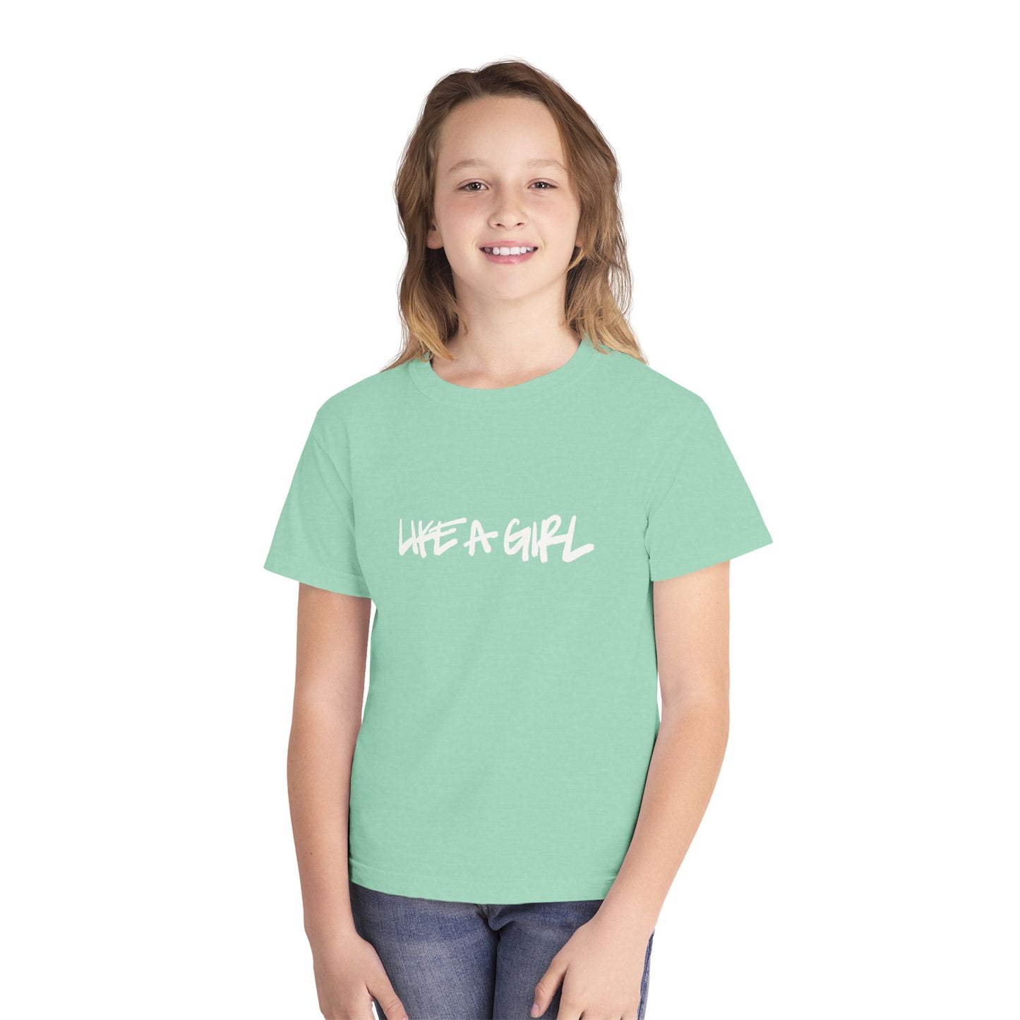 Emily Young Fitness Youth Tee — "LIKE A GIRL" Graphic Workout Shirt