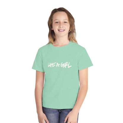 Emily Young Fitness Youth Tee — "LIKE A GIRL" Graphic Workout Shirt