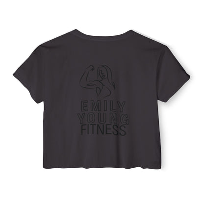 Emily Young Fitness Women's Crop Top — 'Woman' Script Graphic