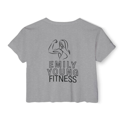 Emily Young Fitness Women's Crop Top — 'Woman' Script Graphic