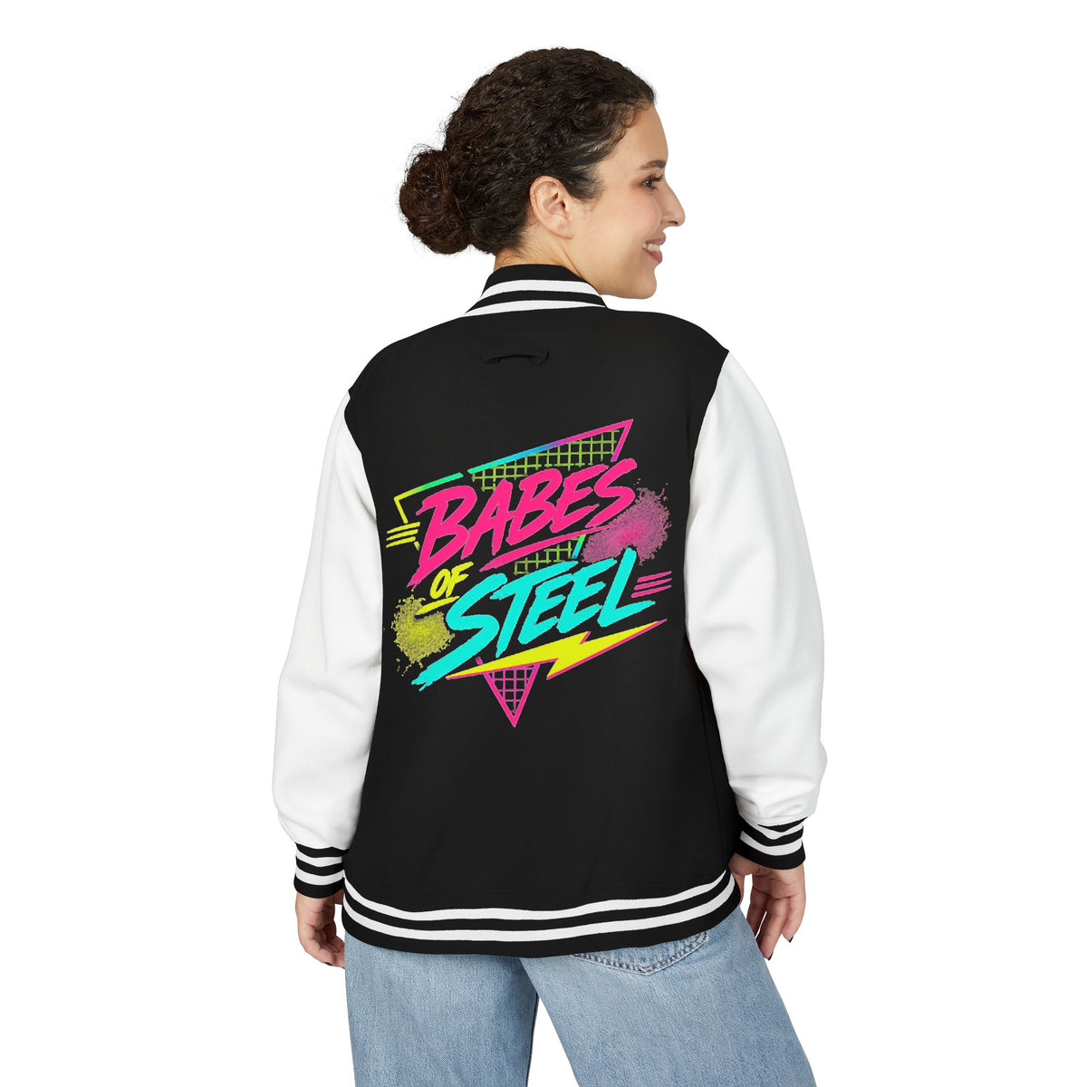 Emily Young Fitness - Letterman Jacket — "Babes of Steel" Retro Neon Varsity Jacket