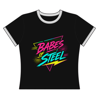 Women's Ringer Tee — 'Babes of Steel' Neon Fitness Graphic Tee