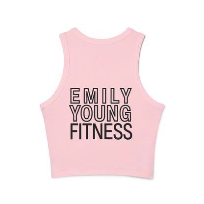 Emily Young Fitness Women's Racer Tank — Minimal Line Art Muscle Pose Crop Top