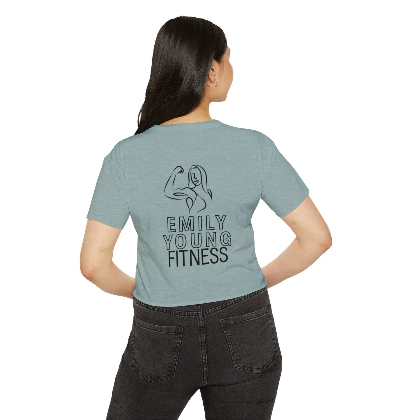 Emily Young Fitness Women's Crop Top — 'Woman' Script Graphic
