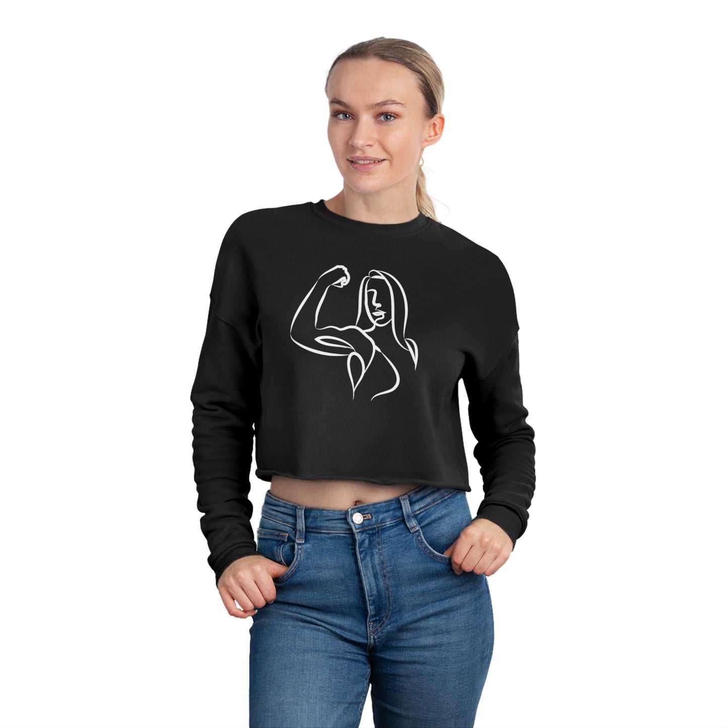 Emily Young Fitness — Women's Cropped Sweatshirt "Strong Woman" Line Drawing Minimalist Gym Top