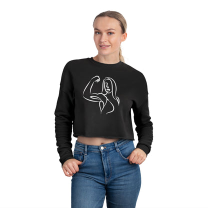 Emily Young Fitness — Women's Cropped Sweatshirt "Strong Woman" Line Drawing Minimalist Gym Top