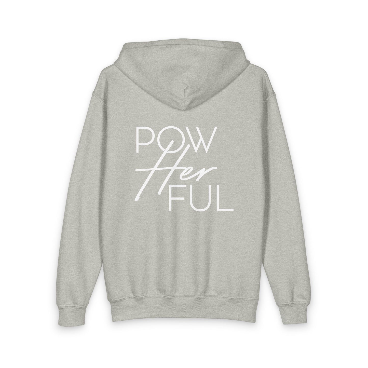 Emily Young Fitness Youth Zipped Hoodie — "PowHERful" Motivational Gym Zip-Up