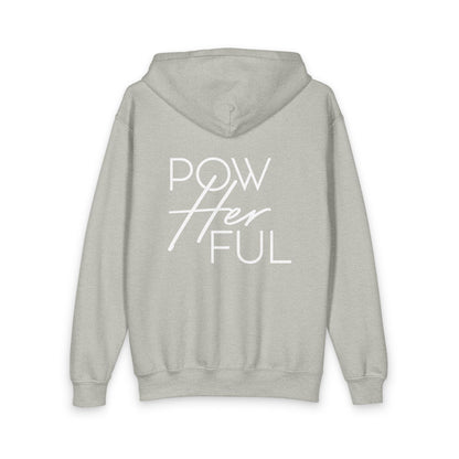 Emily Young Fitness Youth Zipped Hoodie — "PowHERful" Motivational Gym Zip-Up