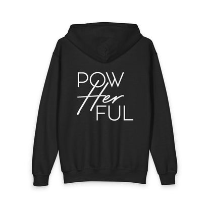 Emily Young Fitness Youth Zipped Hoodie — "PowHERful" Motivational Gym Zip-Up