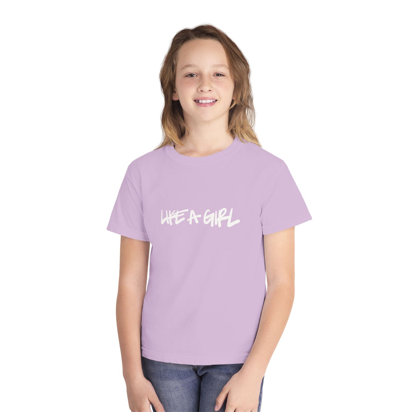 Emily Young Fitness Youth Tee — "LIKE A GIRL" Graphic Workout Shirt