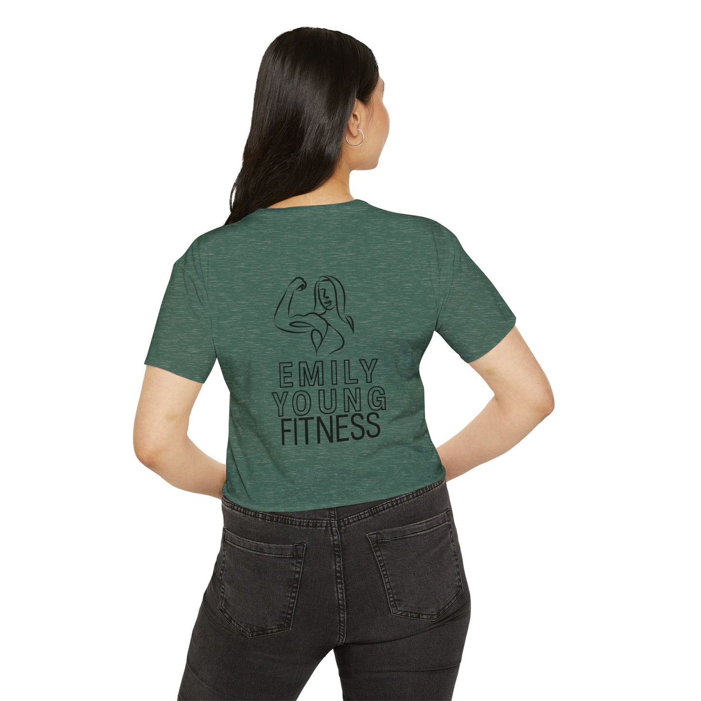 Emily Young Fitness Women's Crop Top — 'Woman' Script Graphic