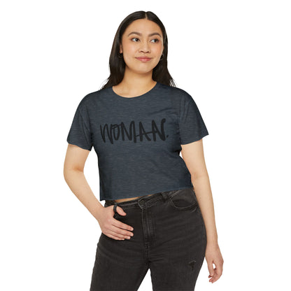 Emily Young Fitness Women's Crop Top — 'Woman' Script Graphic