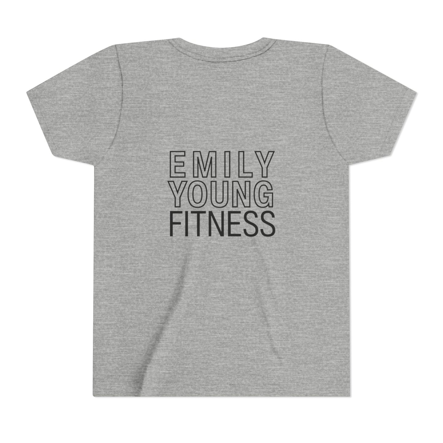 Youth Tee — Minimalist Female Fitness Graphic, 'Emily Young Fitness' Back Logo