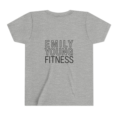 Youth Tee — Minimalist Female Fitness Graphic, 'Emily Young Fitness' Back Logo