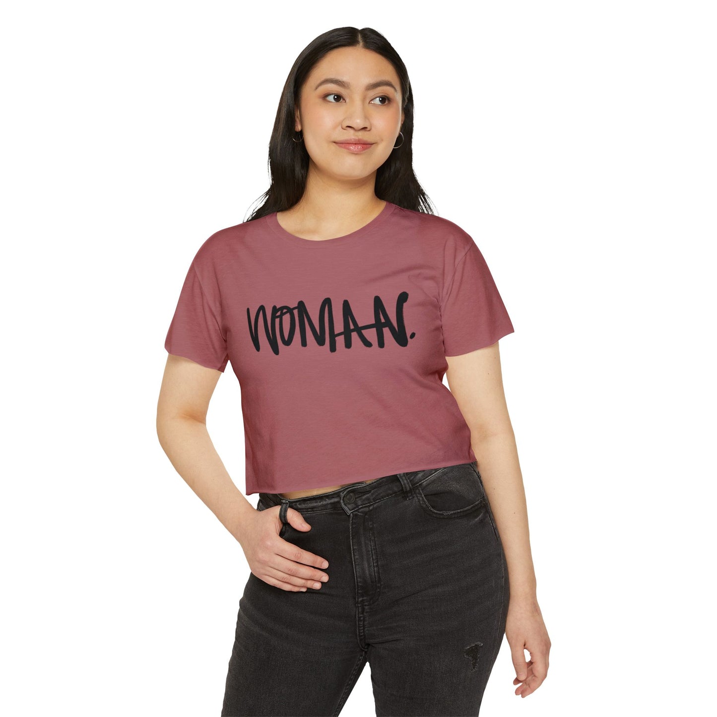 Emily Young Fitness Women's Crop Top — 'Woman' Script Graphic