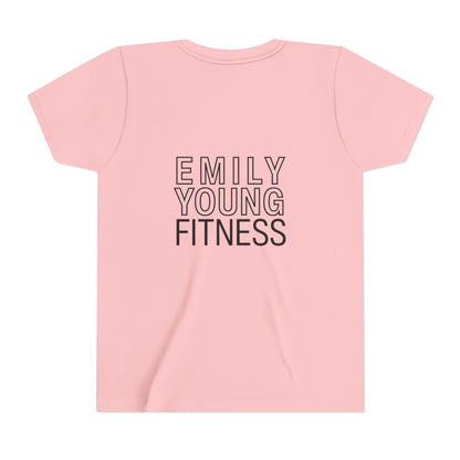 Youth Tee — Minimalist Female Fitness Graphic, 'Emily Young Fitness' Back Logo