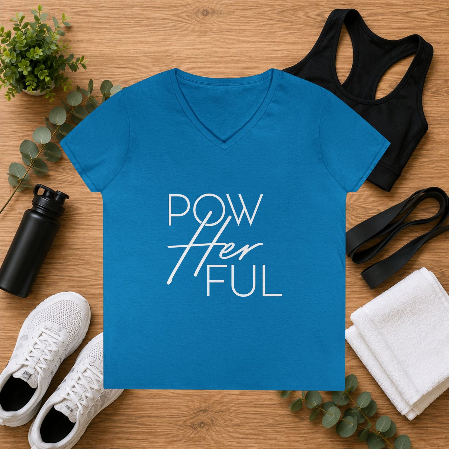 Emily Young Fitness - "PowHERful V‑Neck Tee — Women’s Empowerment Fitness Shirt