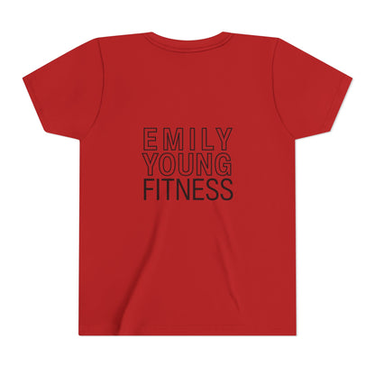 Youth Tee — Minimalist Female Fitness Graphic, 'Emily Young Fitness' Back Logo