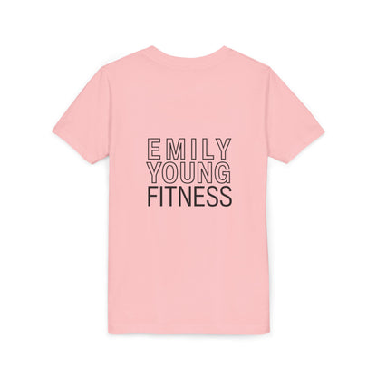 Youth Tee — Minimalist Female Fitness Graphic, 'Emily Young Fitness' Back Logo