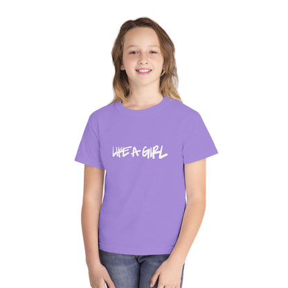 Emily Young Fitness Youth Tee — "LIKE A GIRL" Graphic Workout Shirt