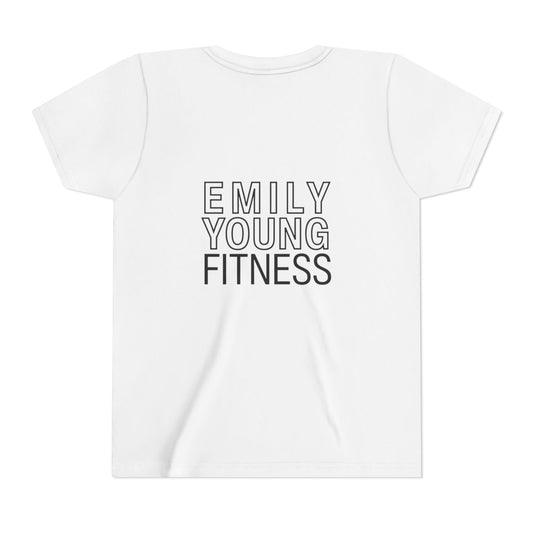 Youth Tee — Minimalist Female Fitness Graphic, 'Emily Young Fitness' Back Logo