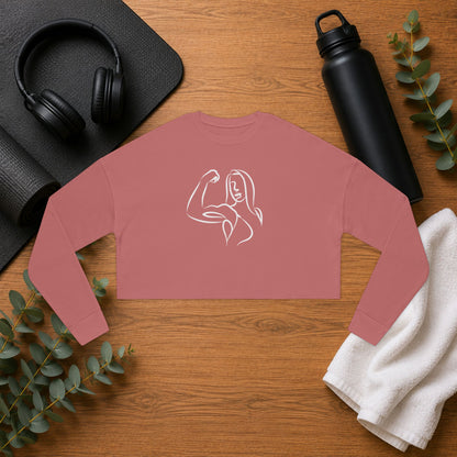 Emily Young Fitness — Women's Cropped Sweatshirt "Strong Woman" Line Drawing Minimalist Gym Top