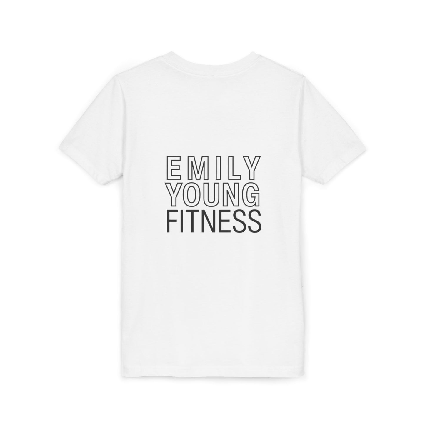 Youth Tee — Minimalist Female Fitness Graphic, 'Emily Young Fitness' Back Logo