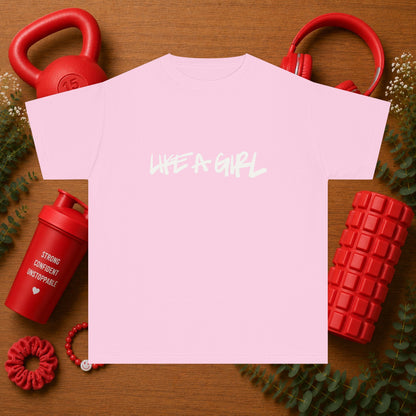 Emily Young Fitness Youth Tee — "LIKE A GIRL" Graphic Workout Shirt