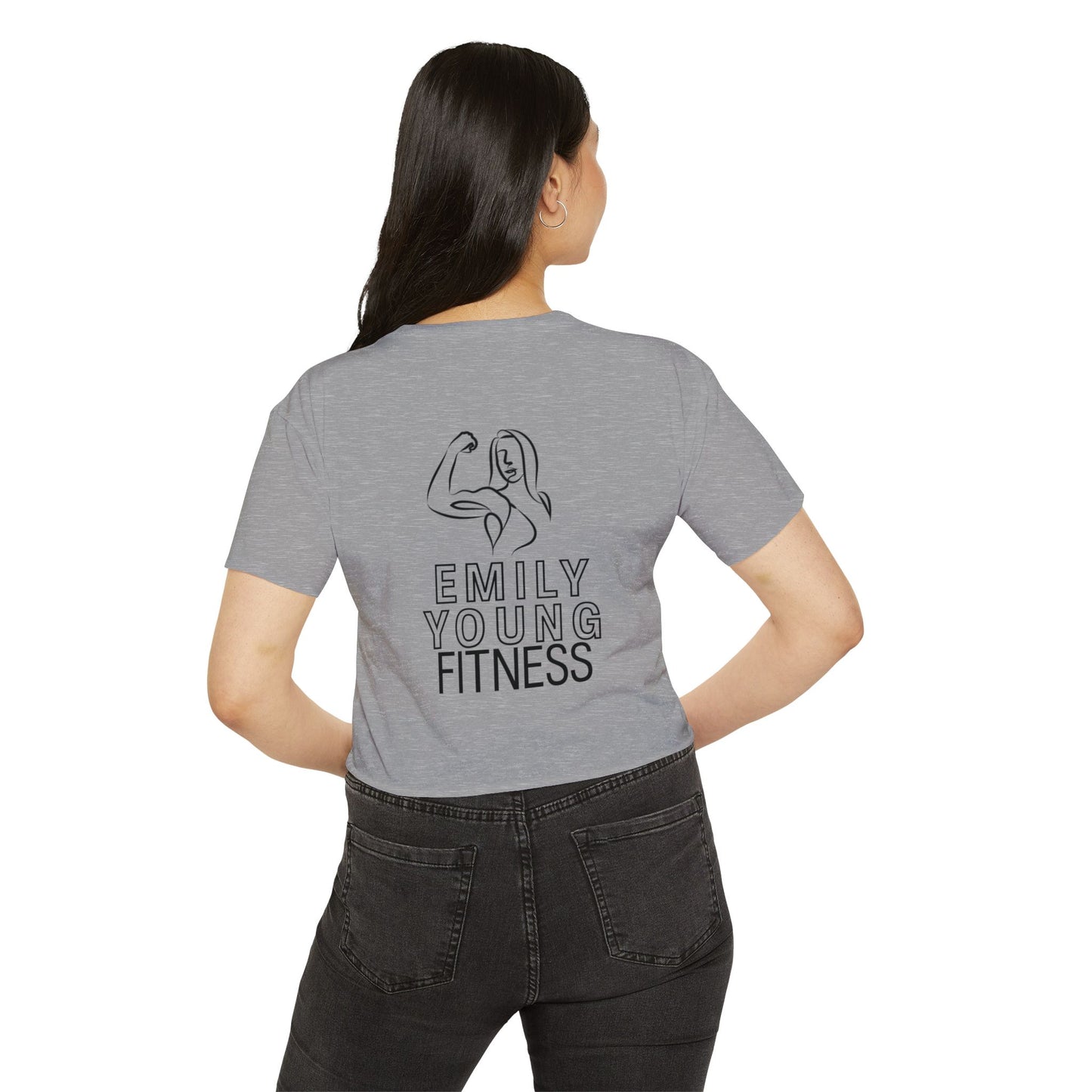 Emily Young Fitness Women's Crop Top — 'Woman' Script Graphic