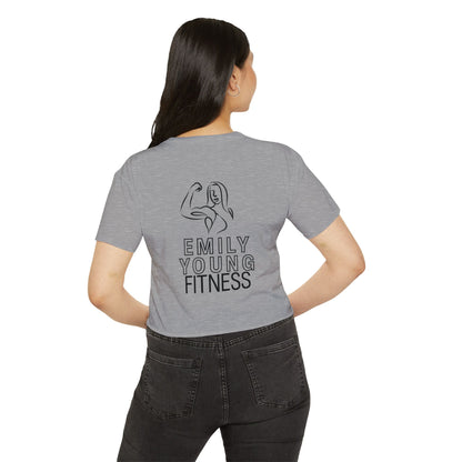 Emily Young Fitness Women's Crop Top — 'Woman' Script Graphic