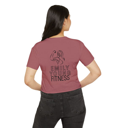 Emily Young Fitness Women's Crop Top — 'Woman' Script Graphic