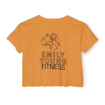 Emily Young Fitness Women's Crop Top — 'Woman' Script Graphic