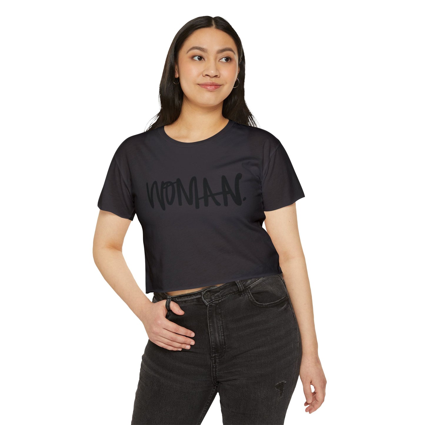 Emily Young Fitness Women's Crop Top — 'Woman' Script Graphic
