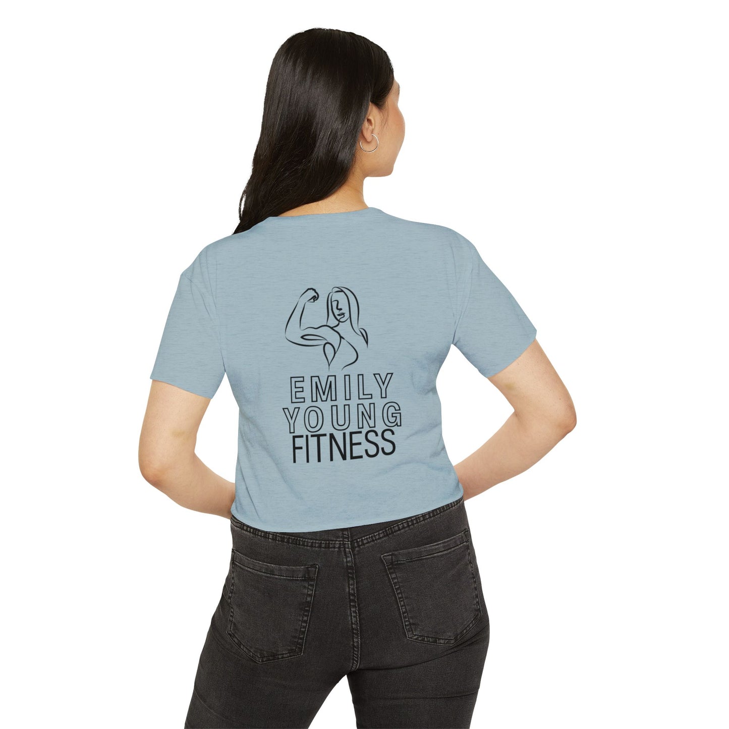 Emily Young Fitness Women's Crop Top — 'Woman' Script Graphic