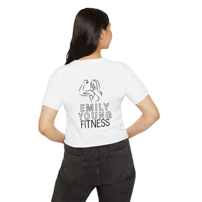 Emily Young Fitness Women's Crop Top — 'Woman' Script Graphic