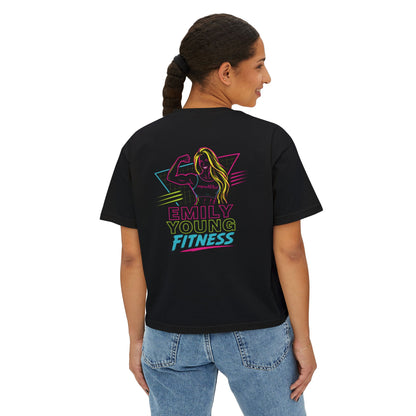 Emily Young Fitness - Babes of Steel Women's Boxy Tee — Retro Neon Fitness Crop Top