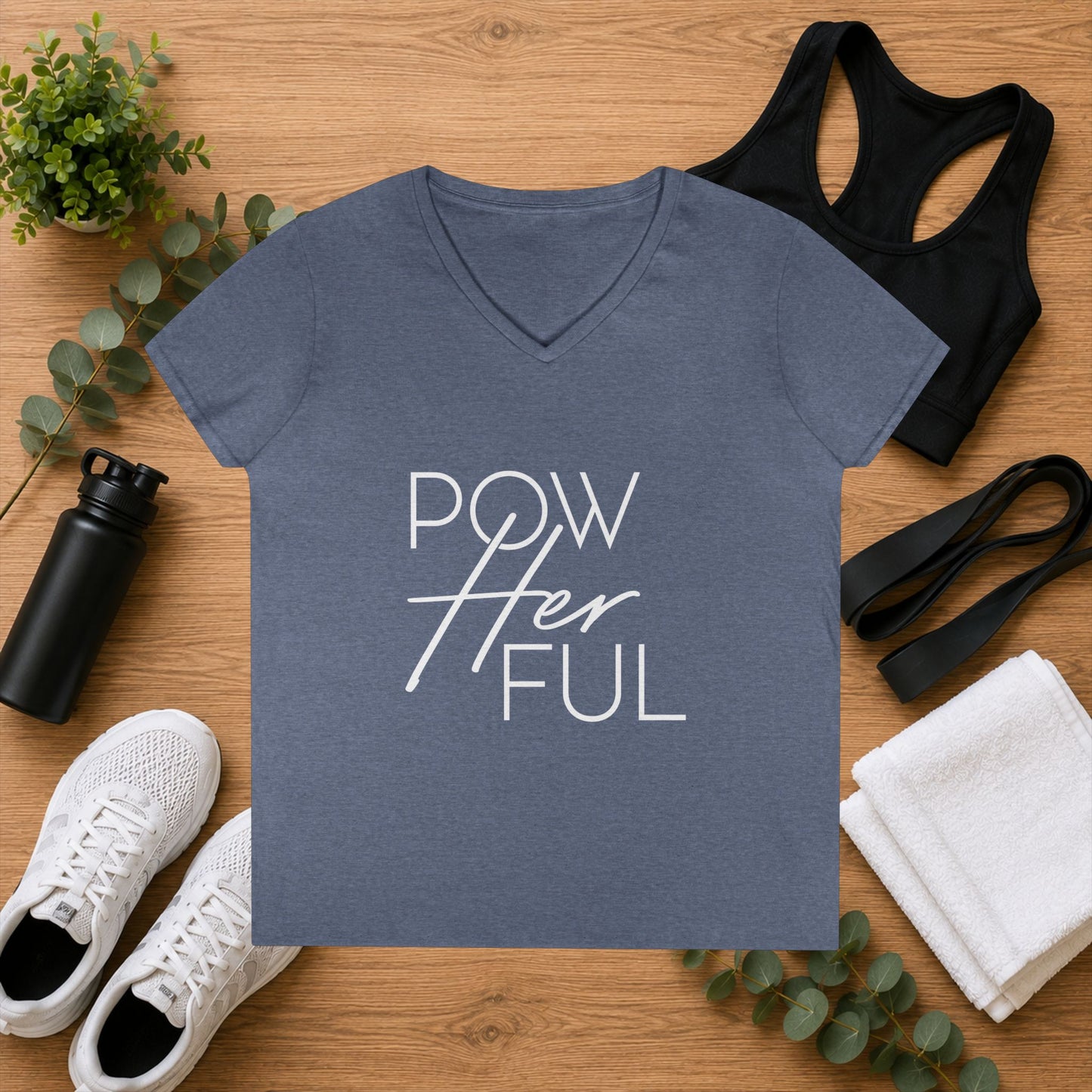 Emily Young Fitness - "PowHERful V‑Neck Tee — Women’s Empowerment Fitness Shirt