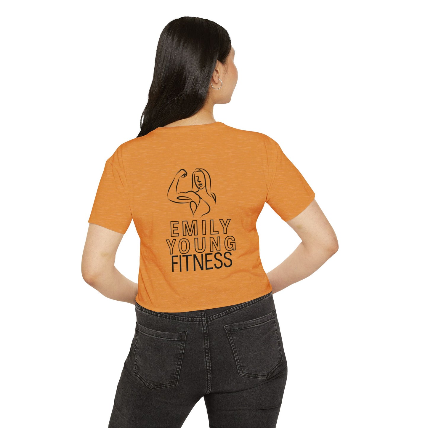 Emily Young Fitness Women's Crop Top — 'Woman' Script Graphic