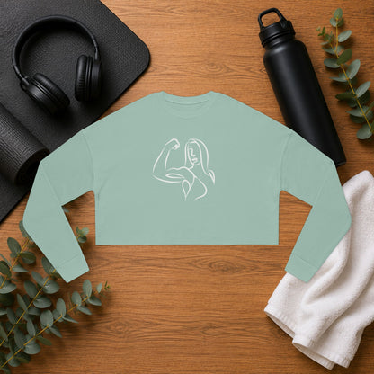 Emily Young Fitness — Women's Cropped Sweatshirt "Strong Woman" Line Drawing Minimalist Gym Top